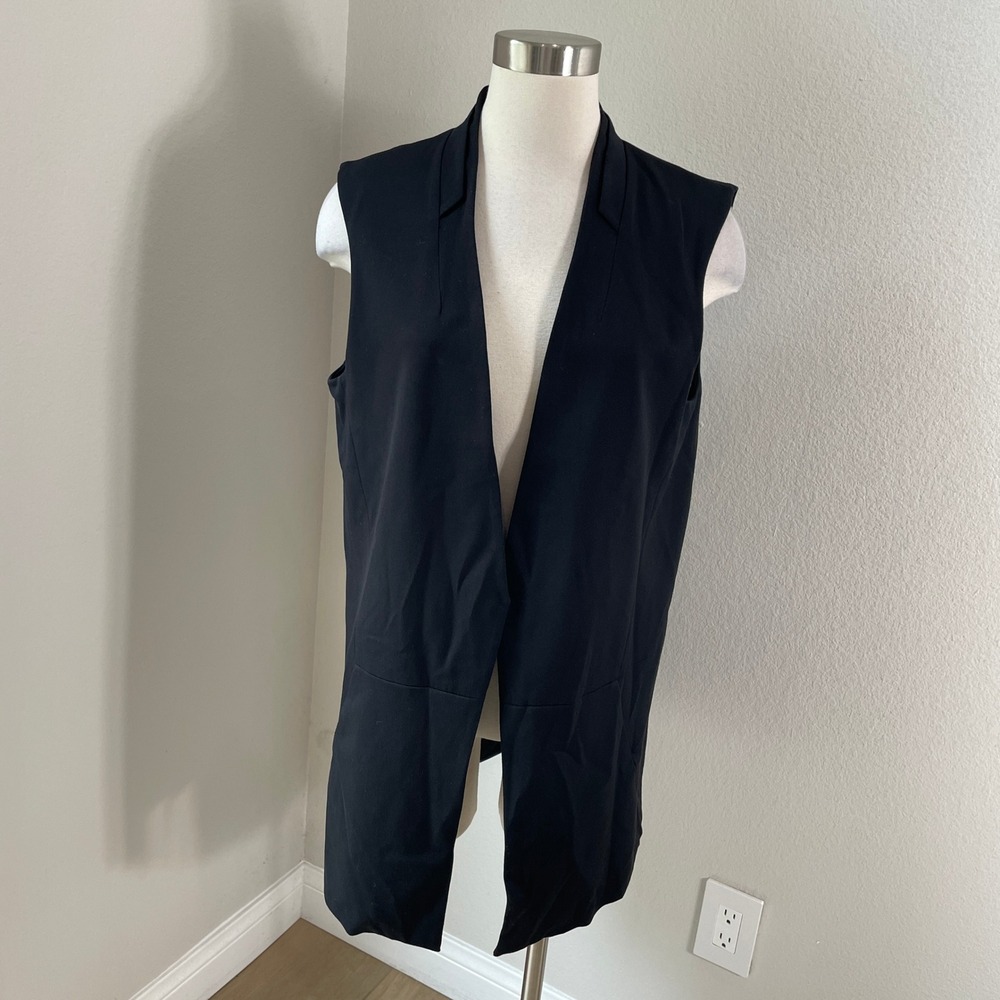 NEW White House Black Market Womens 14 Black Sleeveless Long Vest Jacket